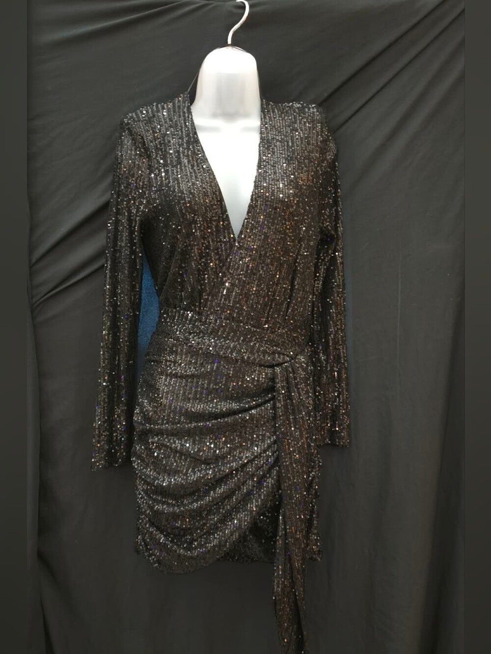 Black Sequin Wrap Mini Dress - Elegant Party Dress